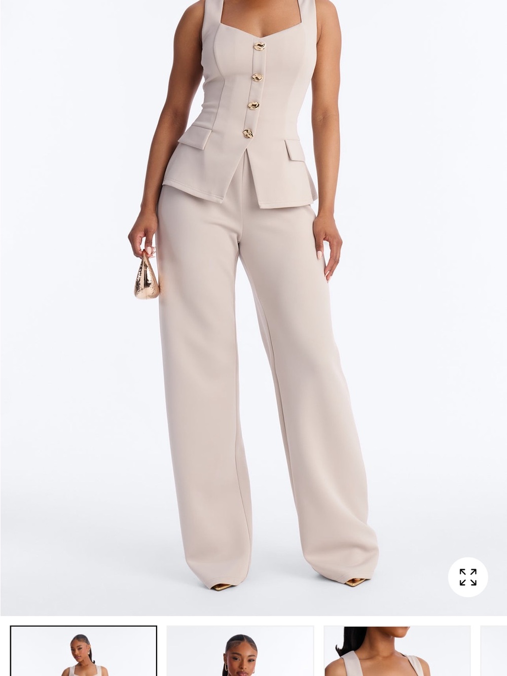 Fashion Nova Beige Wide-Leg Jumpsuit with Gold Buttons